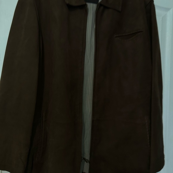Robert Comstock Vertical Brown baby calf nubuck Leather  Jacket cl - Picture 13 of 17